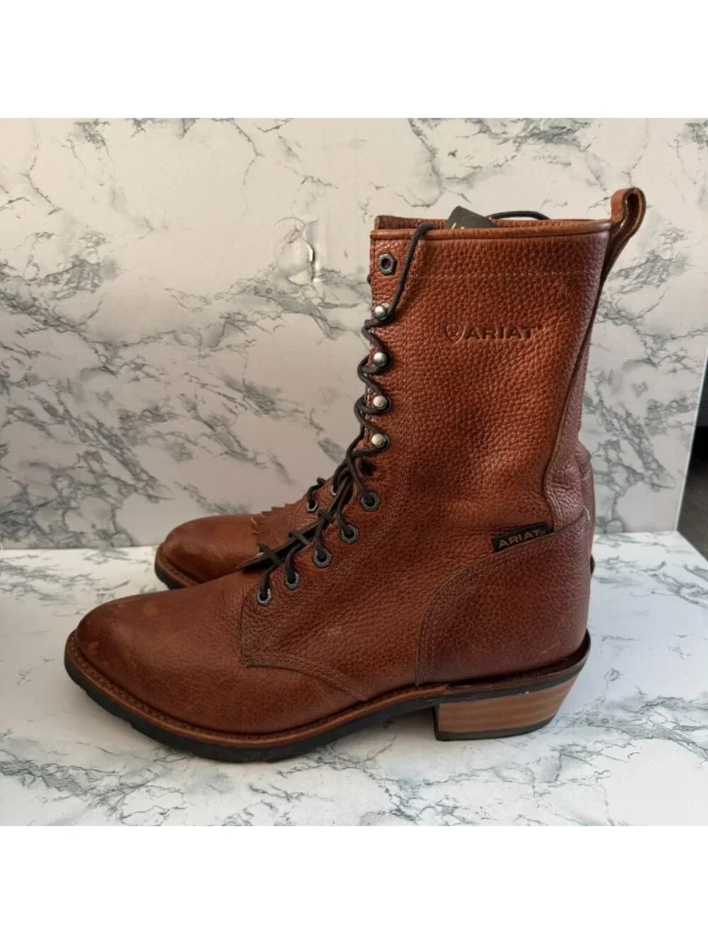 Ariat Men 12D Ironside Packer Lace Up Boots Brown Leather Mid Calf Western Heel